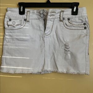White Distressed Denim Mini Skirt